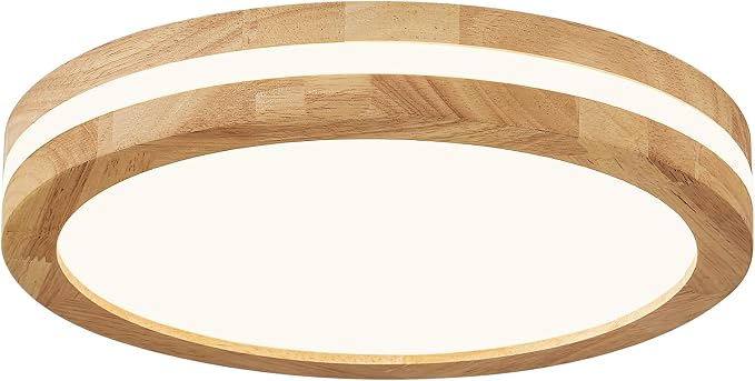 Pevfah Modern Dimmable LED Wood Flush Mount Ceiling Light, 5CCT Round Close to Ceiling Lighting Fixtures, Minimalist Ceiling Lamp for Bedroom, Kitchen, Hallway, Laundry Room-11.81in