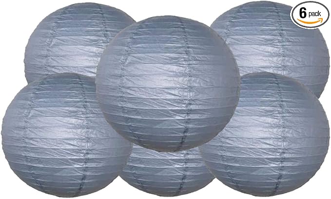 Pack of 6 Round Paper Lantern Lamp Paper Lanterns Party Decorations (Grey, 4"/10CM)
