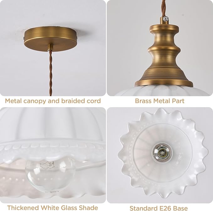 HDDFL White Glass Pendant Lights Modern Pendant Lighting Fixtures 11.8 in Hanging Lamp for Kitchen Island Bedroom Dining Room Coffee Shop Hallway Hotel Living Room