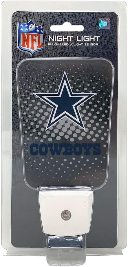 Party Animal NFL Team LED Night Light, with Auto Sensor and 3 Light Settings, Slim 5-Inch Design fits Standard Outlets, Dallas Cowboys