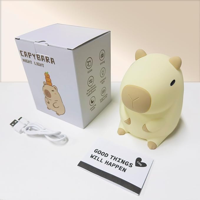 S NMT Cute Cartoon Capybara Silicone Night Light USB Rechargeable Timing Dimming Sleep Night Lamp for Children's Room Decor