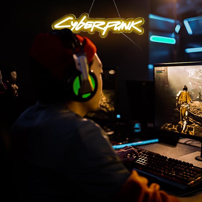 WonderfulLife Game Cyberpunk Neon Sign for Game Zone Decor,Shooting Games Led Lights for Man Cave Gaming Room Internet Bar or Bedroom Decoration.5V USB Powered,Easy Hanging.