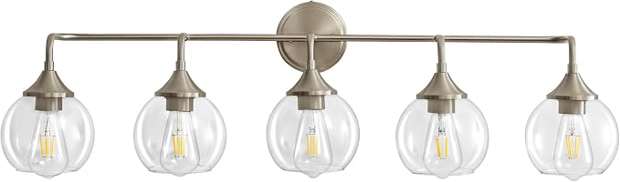 Bathroom Vanity Lights 5-Light Brushed Nickel Vanity Light 39" | Farmhouse Vanity Lighting Fixtures Over Mirror, Thickened Clear Glass Shade, UL E26 Dimmable Vanity Light Fixtures