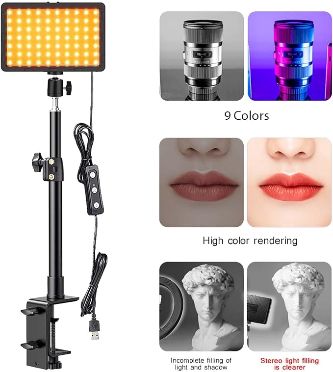 2 Pack Streaming Key Light with Desk Stand C-Clamp Stand Dimmable Video Panel Light for Video Recording Conference Webcam Laptop Zoom