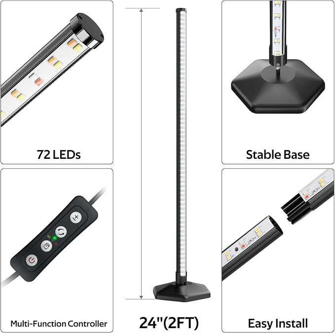 Plant Grow Lights with Timer, 72 LEDs Full Spectrum Grow Lights for Indoor Plants 23 Inch Desk Standing Grow Lights 3 Light Modes 5-Level Dimmable Auto On Off
