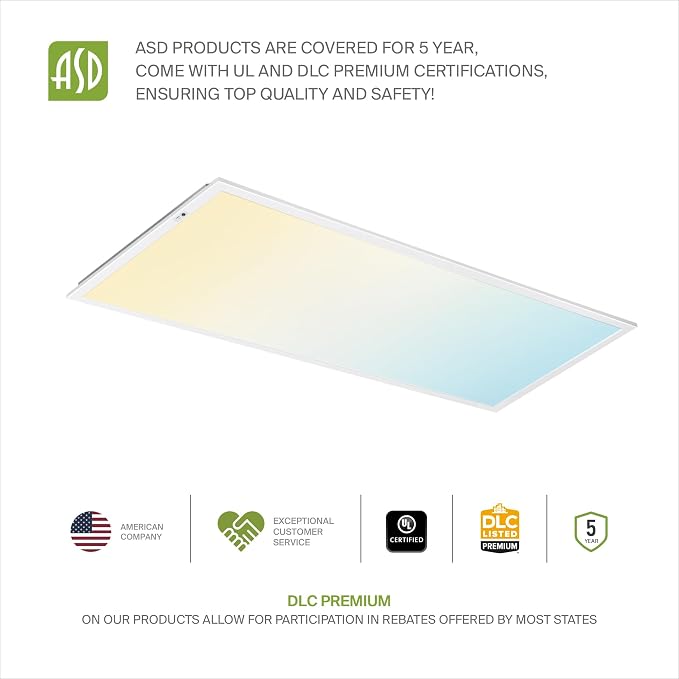 ASD 4 Pack 2x4 LED Flat Panel Light with Emergency Battery Backup - 25/30/40W UL DLC | 5025LM 3500K-5000K 120-277V Dimmable 2x4 LED Drop Ceiling Light Fixture | 2x4 Commercial Lights for Ceiling