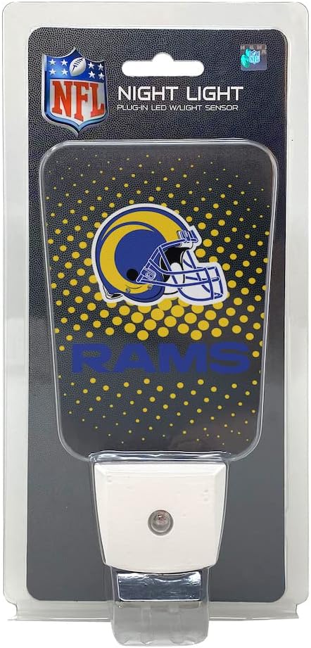 Party Animal NFL Team LED Night Light, with Auto Sensor and 3 Light Settings, Slim 5-Inch Design fits Standard Outlets, LA Rams