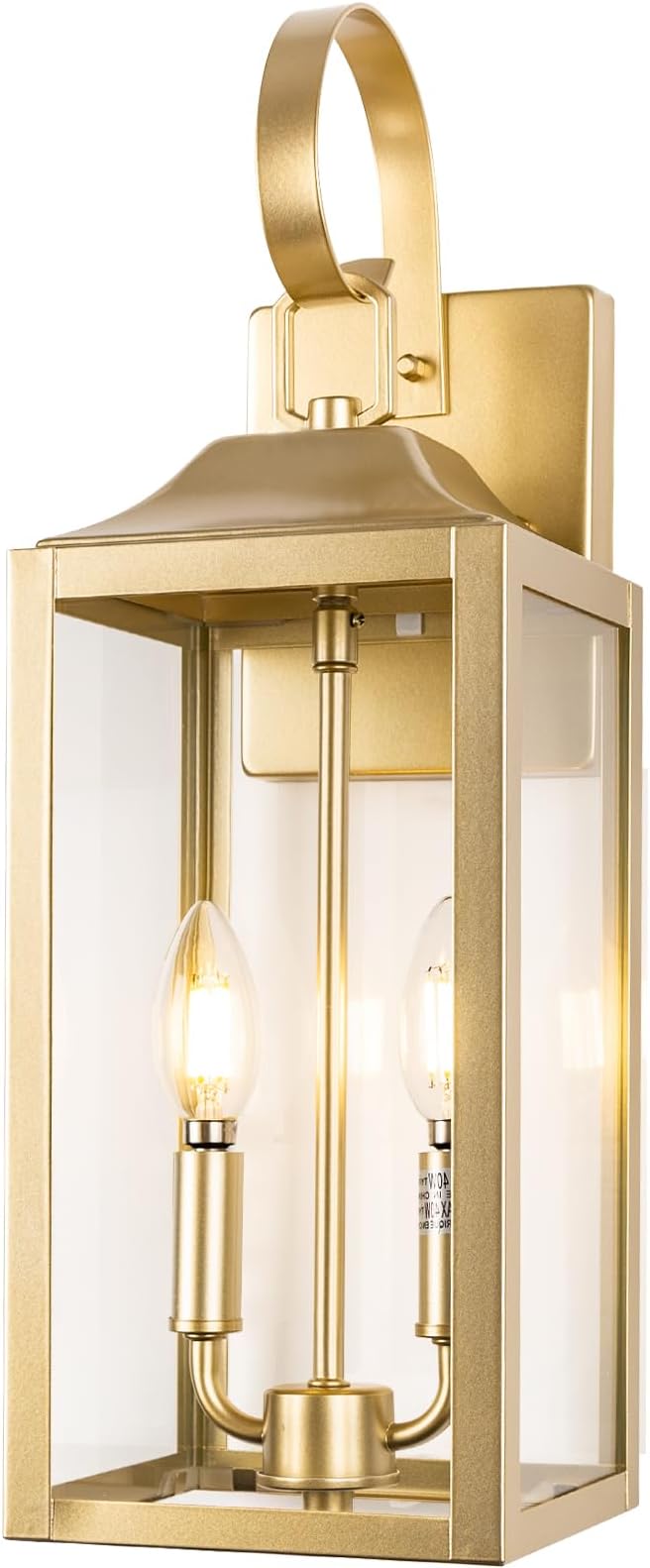 19" Gold Outdoor Wall Lantern 2-Light, Large Modern Outdoor Sconce Lights | Industrial Outdoor Light Fixtures Wall Mount with Clear Glass, Waterproof Farmhouse Exterior Lighting Fixtures, 1-Pack