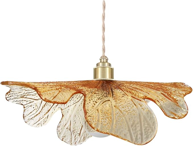 Modern Gold Brass Pendant Lights Kitchen Island, 15.74" Large Glass Pendant Light Mid Century Ceiling Hanging Lighting with Amber Hand Blown Glass Shade for Bedroom Dining Room