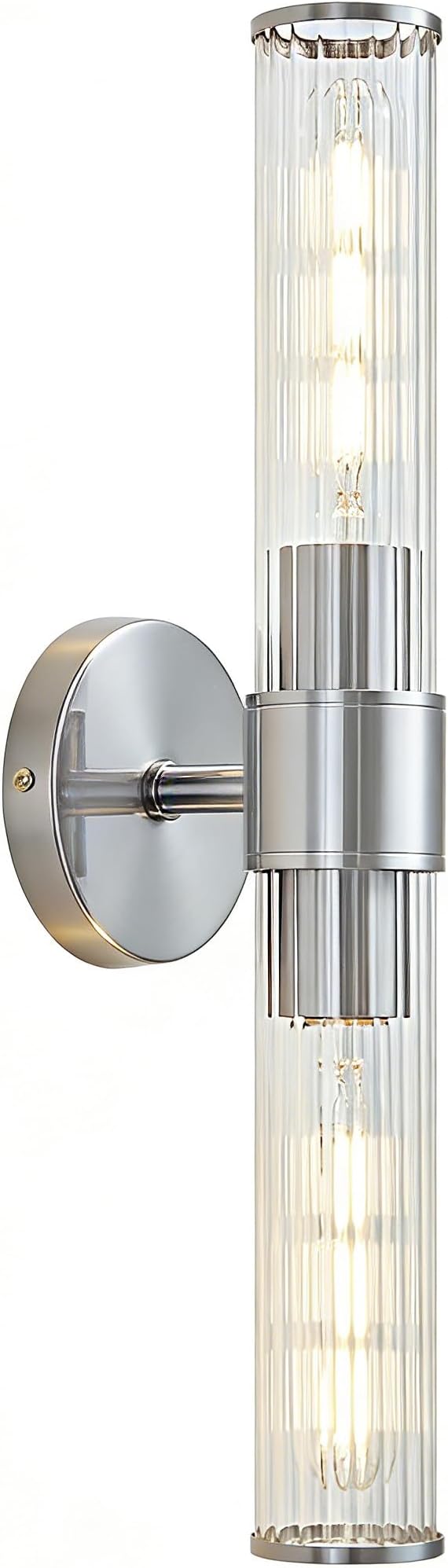 Hardwired Chrome Bathroom Vanity Light Threaded Glass Wall Sconce | Up & Down Bidirectional Lighting, Damp Rated For Bathrooms, Dimmable, 5-Year Manufacturer Warranty, UL Certification