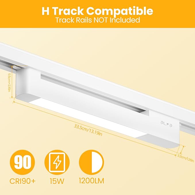 5 Color Linear H Track Lighting Heads H Type Track Light Heads Dimmable LED Track Lighting Fixtures Ceiling Spotlight, H Style Track Heads for H Track Lighting Rails - White CRI90 15W 1 Pack