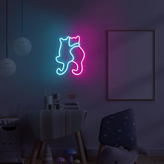 Kathfly Cat Neon Signs LED Neon Light Sign Lights Decor Animal USB Operated Decorative for Wall Art Decor Party Wedding Birthday Kids Girls Room Party Bar Background Decoration(Cute Cat)