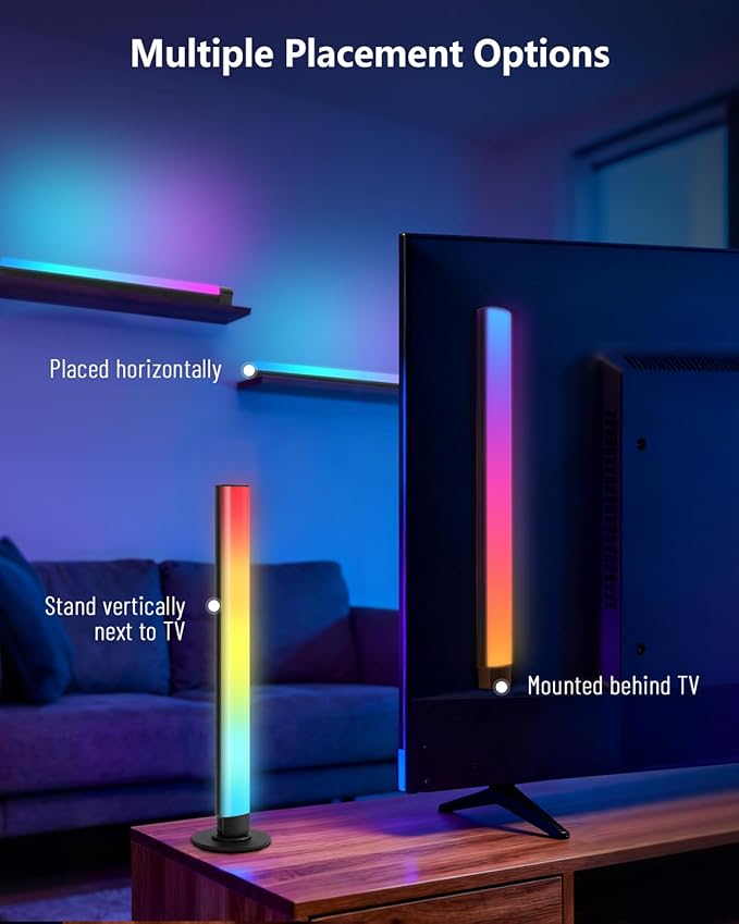 Smart RGB+IC LED Light Bar for Room, 16-Inch TV LED Backlight with Music Sync, Gaming Ambient Lighting Compatible with Alexa and Google Assistant, Sturdy Aluminum Light Bars
