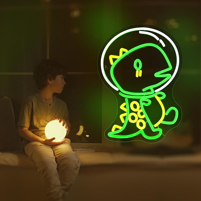 Neon Sign - JGHTURIE Dinosaur Neon Signs for Wall Decor, Dinosaur Green Light up LED Sign for Room Decor, Bedroom, Bar, Man Cave, USB Powered