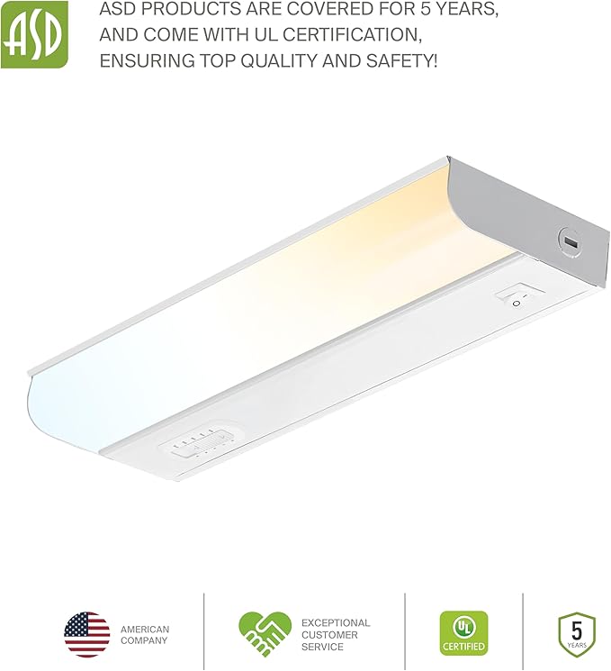 ASD 20 Pack 9 Inch Hardwired LED Under Cabinet Lights, On/Off & 5CCT Switch 2700K-5000K, 4W 337LM CRI90+, Direct Wire Low Profile Linkable Fixture, Dimmable Under Counter Kitchen Lighting, White, UL