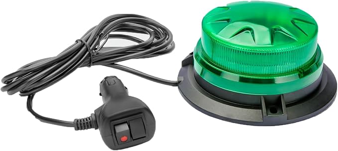 Green Led Emergency Strobe Beacon Lights for Car Vehicles 12V 24V 24-LEDs | Magnetic Mount, 8 Flash Model, Warning Safety Flashing, Rooftop Signal Lamp for Forklife Construction Truck Tractor Golf SUV