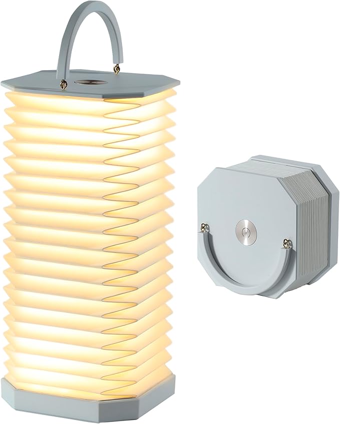 Portable Paper Lamp,White Accordion Desk Lamp,Japanese Lanterns lamp for Home Decoration and Gift,Dimmable Bedside Lamp,1200mAh USB Powered Night Light for Bedroom,Office,Reading (White