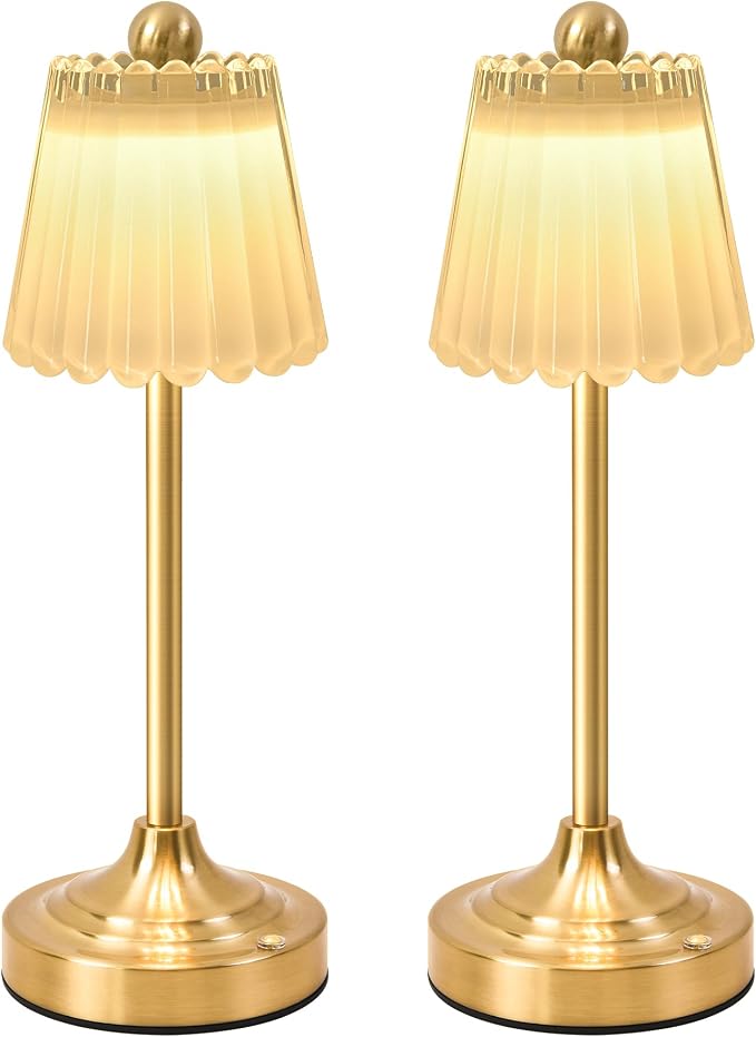 Small Vintage Cordless Table Lamp (White, 2 Pack) | 3-Color Dimmable Touch Control Small Desk Lamp for Bedroom,Office,Kitchen,Nightstand,Living Room,Home Decor