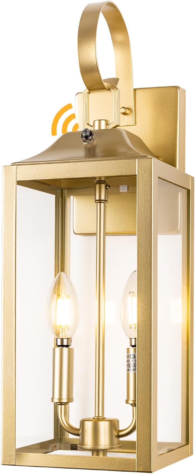 19" Dusk to Dawn Outdoor Wall Lantern 2-Light, Gold Outdoor Wall Lights | Large Waterproof Exterior Lighting Fixtures, Farmhouse Porch Light Modern Outdoor Sconce Light for House Garage Patio, 1-Pack