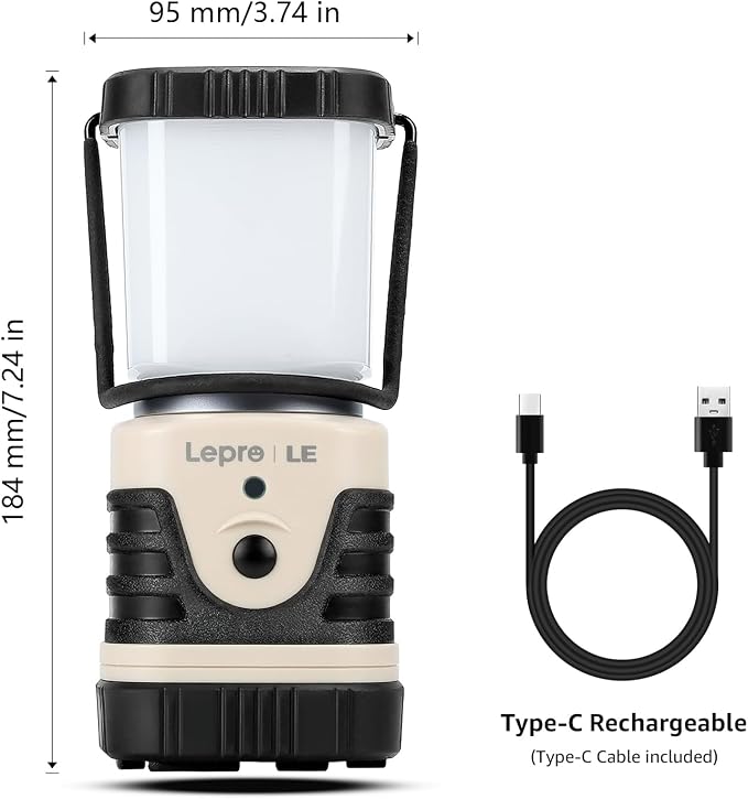 Lepro 1000LM LED Camping Lantern Rechargeable, 4400mAh White Tent Light with 4 Light Modes, Waterproof Lantern Flashlight for Hurricane Emergency, Camping Essentials, USB Cable Included