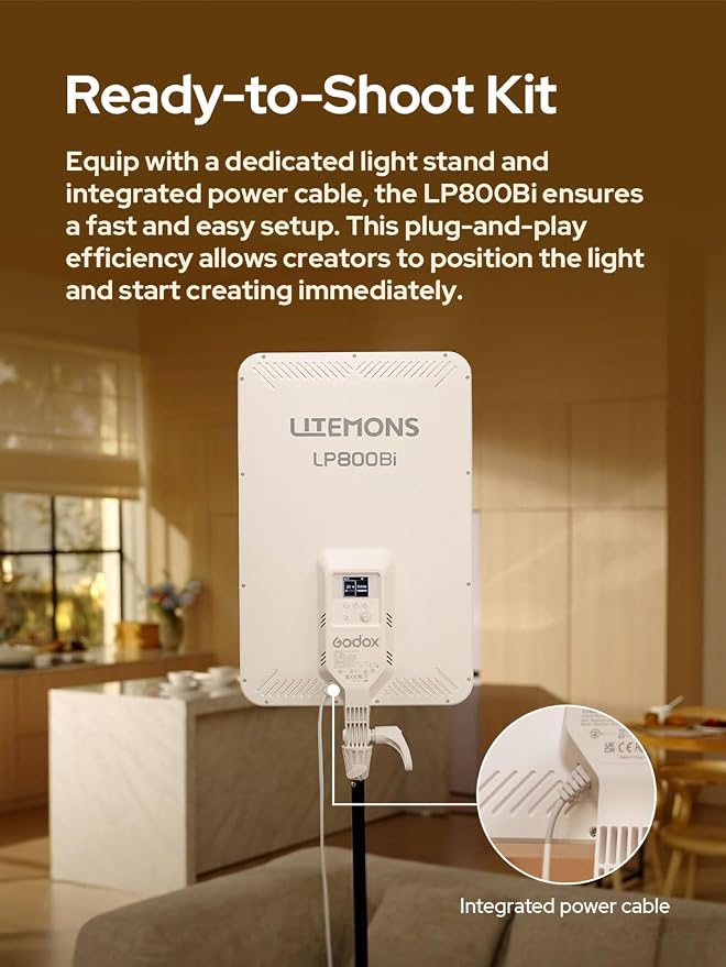 Godox LP800BI 85W LED Video Light Panel with Stand, 28" Large Soft Light | 2800K-6500K Bi-Color, 2.6" Ultra-Thin Studio Lighting, APP Control, CRI 96+, TLCI 98+, for YouTube, Recording, Live Streaming
