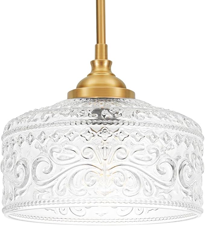 Gold Pendant Lights Kitchen Island, Vintage Bathroom Pendant Light With Clear Glass Shade, Adjustable Height Pendant Light - Dual Mount Ceiling & Hanging Fixtures With 90° Swivel For Home, E26 Bulb
