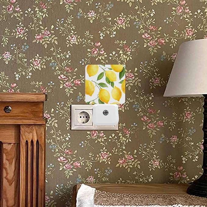 Lemon Night Light A Bright Yellow Fruit Plug into Wall with Dusk to Dawn Light Sensors 0.5W Warm Nightlights for Bedroom Bathroom Hallway