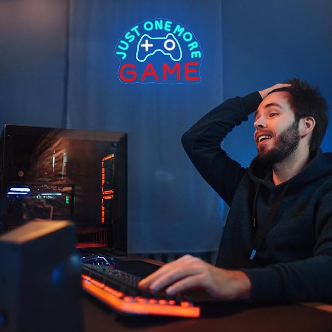 Just One More Game Neon Sign for Gaming Room, USB Powered Gamer Neon Light, Colorful Game LED Light Up Sign for Bedroom, Party, Man Cave,Club, Bar