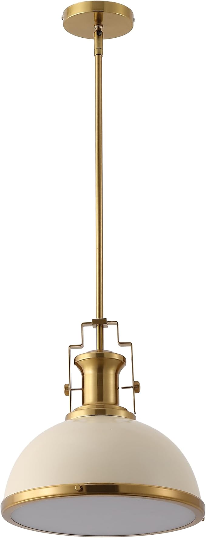 JONATHAN Y Homer Industrial Dome Pendant 13", Almond/Brass Gold | 1-Light, Farmhouse Style, Adjustable Hanging Height, Glass Diffuser, Sloped Ceiling Compatible, Metal, LED Bulb Included