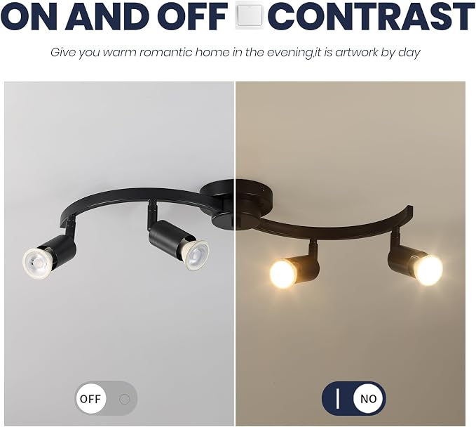 4 Light Track Lighting Fixtures,Kitchen Lighting Fixtures Ceiling with Rotatable Light Head,Black Ceiling Spotlight for Dining Room Living Room Bedroom.