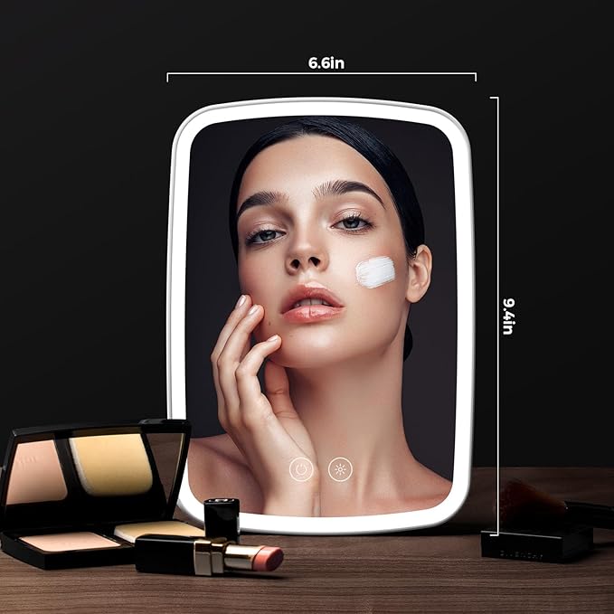 NEZZOE Portable Lighted Makeup Mirror, 1500mAh Battery, 9"x6" | Rechargeable Vanity Mirror with 3 Color Lighting and Brightness Adjustable