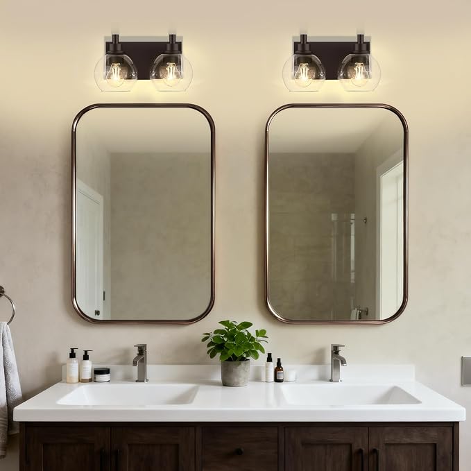 IZORRO Bathroom Light Fixtures, 2-Light Oil Rubbed Bronze Vanity Light, Modern Wall Sconces with Globe Clear Glass Shade, Vanity Lighting Fixtures Over Mirror,E26 Bulb Socket