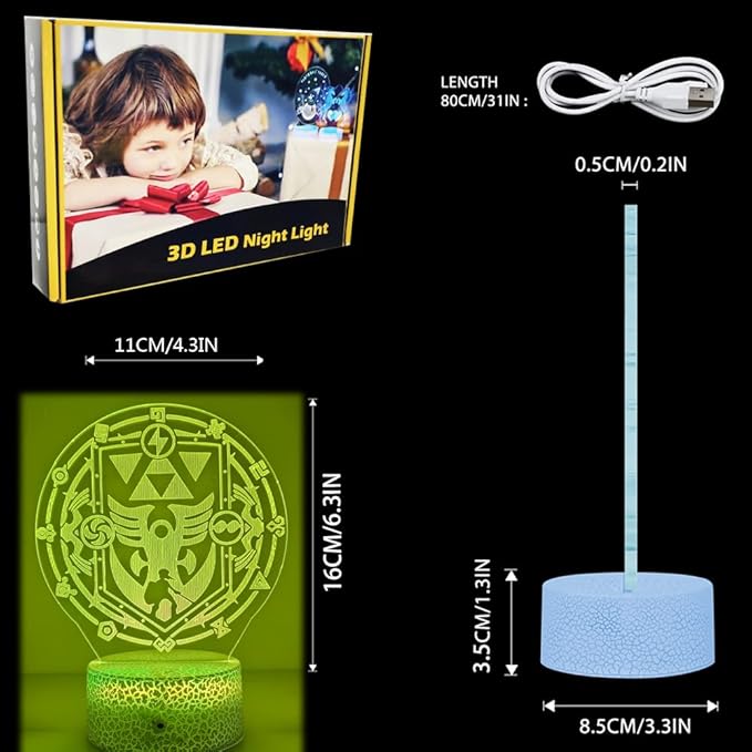 3D Night Light, 16 Color Changing Cartoon USB Desk Lamp, Crest of Hyrule Illusion Lighting with Remote Control for Home Decor Gift for Kids. (8)