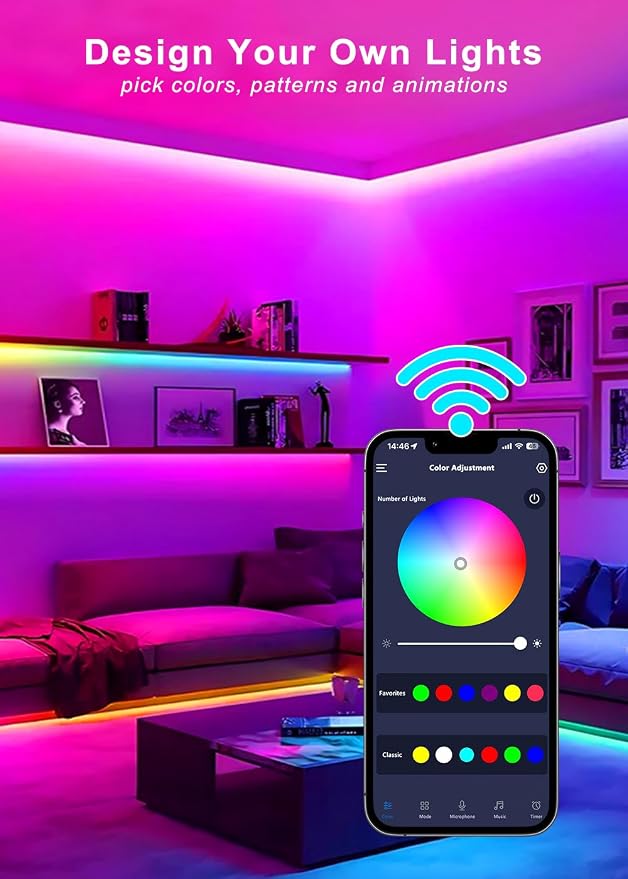 9.8FT RGB+IC LED Neon Rope Light Strip with Remote | Multiple Modes,5v USB Powered,Music Sync,For Living Room,Bedroom, Party & Holiday Decoration