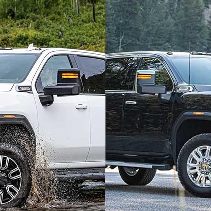 ROCCS Flashing Turn Signal Lights White DRL LED Side Tow Mirror Marker Light competible with Chevy Silverado GMC Sierra 2014–2019 OEM ONLY, Smoke Lens