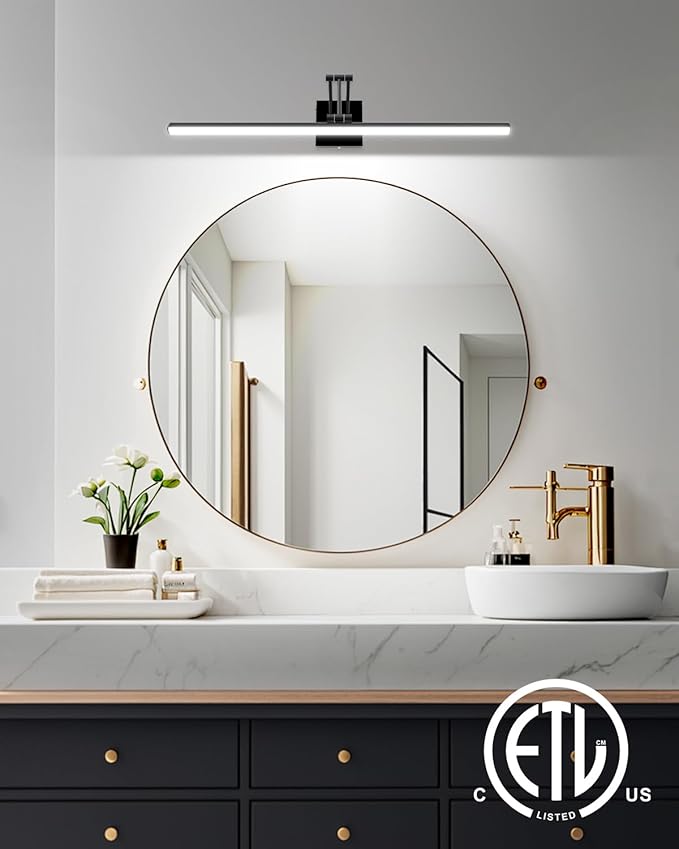 Black Bathroom Vanity Light Fixtures, Morden Vanity Lights with LED Lighting Bar, 5CCT&Dimmable Wall Sconce Lamp,16IN Rotatable Bathroom Light Fixture Over Small Mirror For Restroom Bedroom-ETL