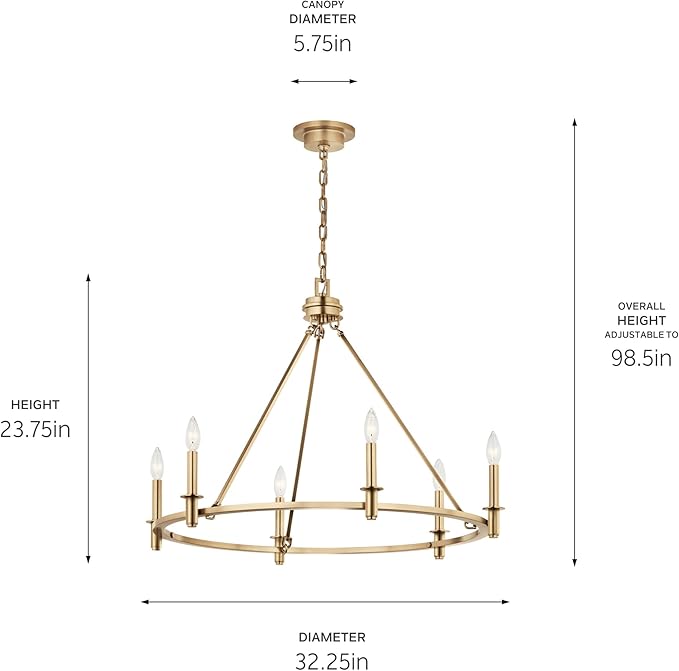 KICHLER Carrick 6-Light Chandelier, Updated Traditional Light in Polished Nickel, Sloped Ceiling Compatible, for Dining Room, Office or Bedroom (23.7" x 32.25"), 52705CPZ