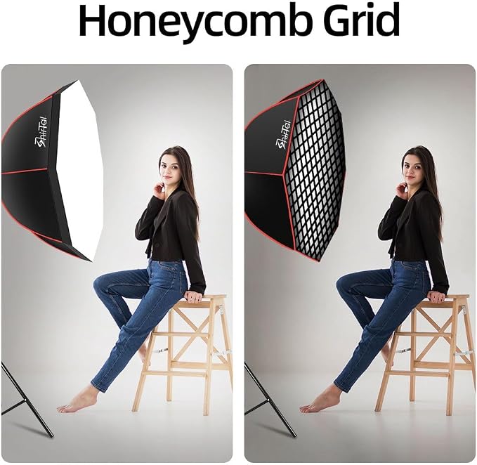 Softbox Photography Lighting Kit,37" Octange Softbox Lighting Kit with Honeycomb Grid 110W 2700K-6500K 11000Lux Dimmable LED Prismatic Lamp and Remote Control, Lighting for Video Recording