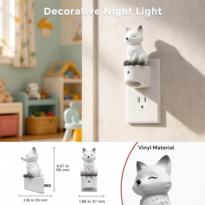 L LOHAS LED Night Light for Kids, Kids Night Light, Dusk to Dawn Sensor | 3D Cute White Fox Night Lights,RGB+Soft White 3000K,Birthday Gift Nightlight for Kids, Room Decor