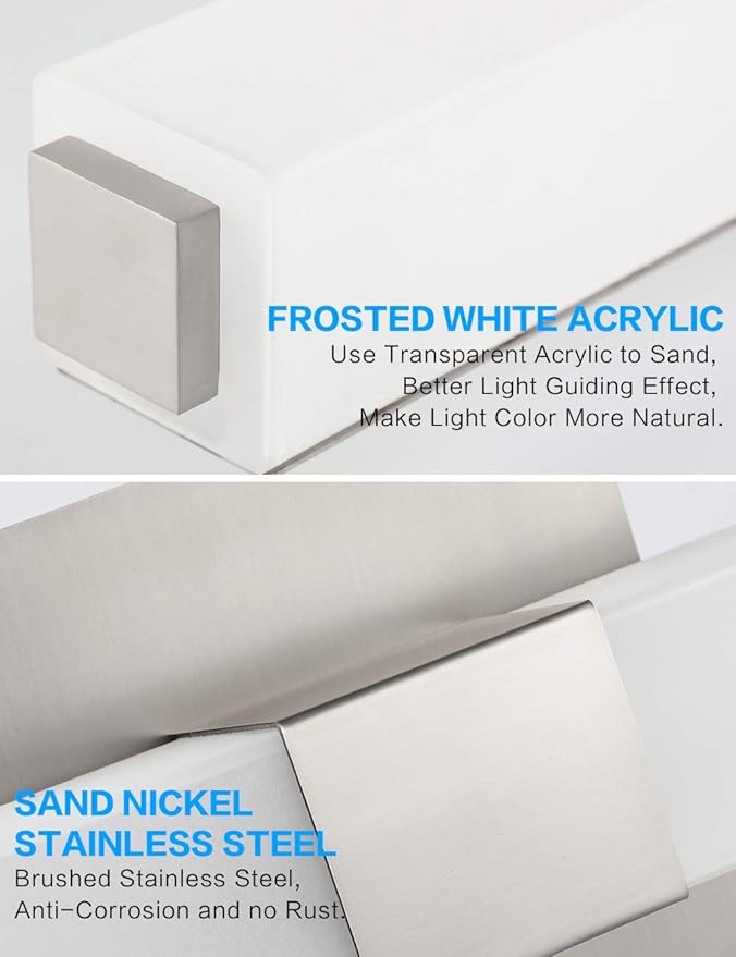 ZUZITO LED Vanity Light 24.2" Frosted White Acrylic Brushed Nickel for Bathroom Vanity Lighting Fixtures Cool White 6000K