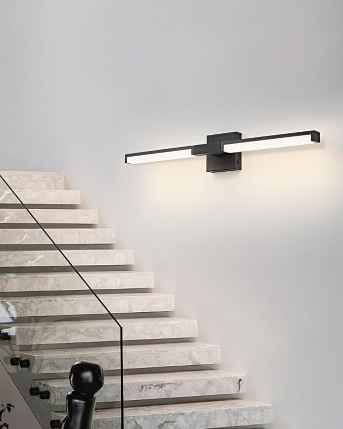 Modern Bathroom Light Fixtures Over Mirror, 24 Inch Matte Black Vanity Light Bar for Bathroom, 12W 5CCT Diammable Wall Light