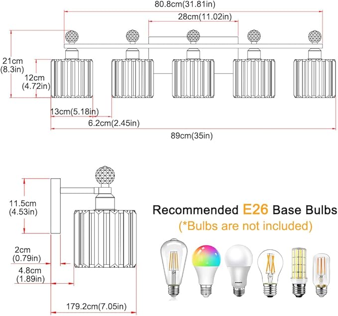 5 Light Bathroom Vanity Light, Modern Crystal Bathroom Ligth Fixture, Chrome Vanity Lights, Light Fixtures Above Mirror, Wall Lamp for Mirror Living Room Cabinet Bedroom Porch