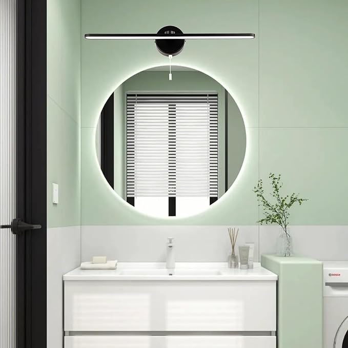 24 Inch LED Vanity Light Bar, Modern Black Bathroom Vanity Light Fixture,Over Mirror sconces Wall Lighting, Wall Light Bar with 3000K/4000K/5000K Dimmable Pull Chain Switch On/Off