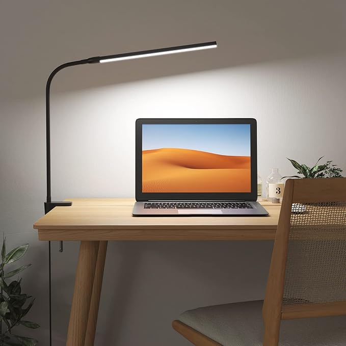 Lepro Clip on Desk Lamp LED Reading light Dimmable USB Small Clamp Lamp with 3 Color Modes 10 Brightness, Adjustable Flexible Gooseneck Table Light for Bed Headboard, Nail, Home Office,Computer(Black)