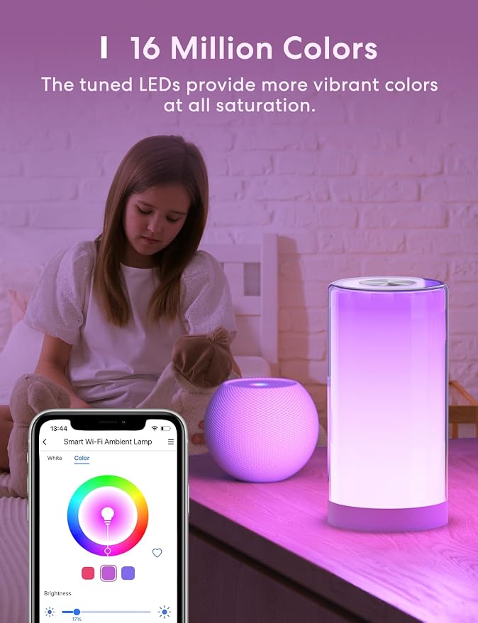 meross Smart Table Lamp, Compatible with Apple HomeKit and Amazon Alexa | Bedside Lamp, Work with Google, SmartThings, Siri, Tunable White and Multi-Color, Touch Control, Voice and App Control