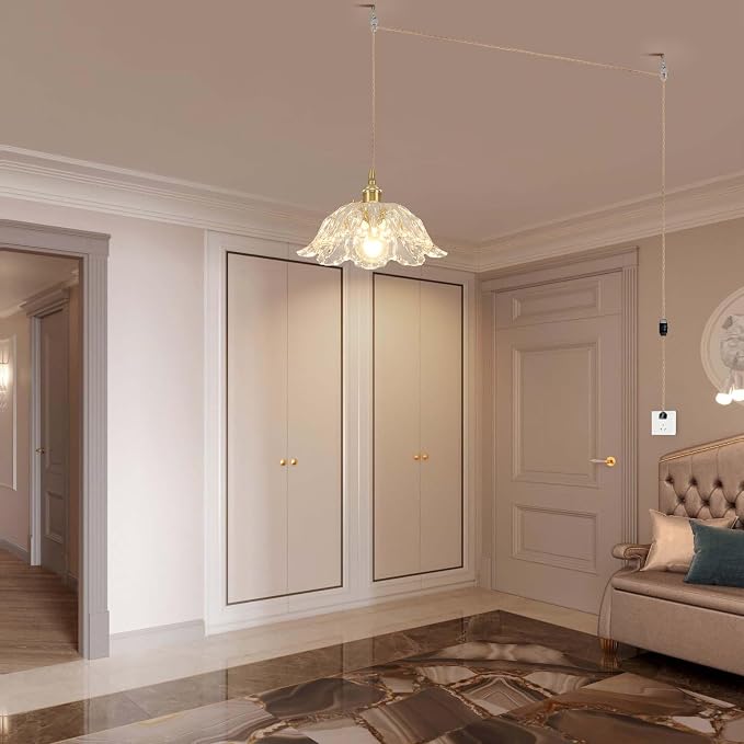 Plug in Pendant Light Fixtures,Hanging Light Fixture Transparent Glass Pendant Light 10.6in E26 Pendant Lighting for Kitchen Island, Bedroom, Dining Room, Living Room