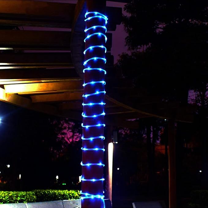 RUICHEN Solar Rope Lights Outdoor String Lights, 16.5 Ft 50 LED Tube Light Waterproof Copper Wire Fairy Lights for Garden Fence Yard Christmas Wedding Party (Blue)