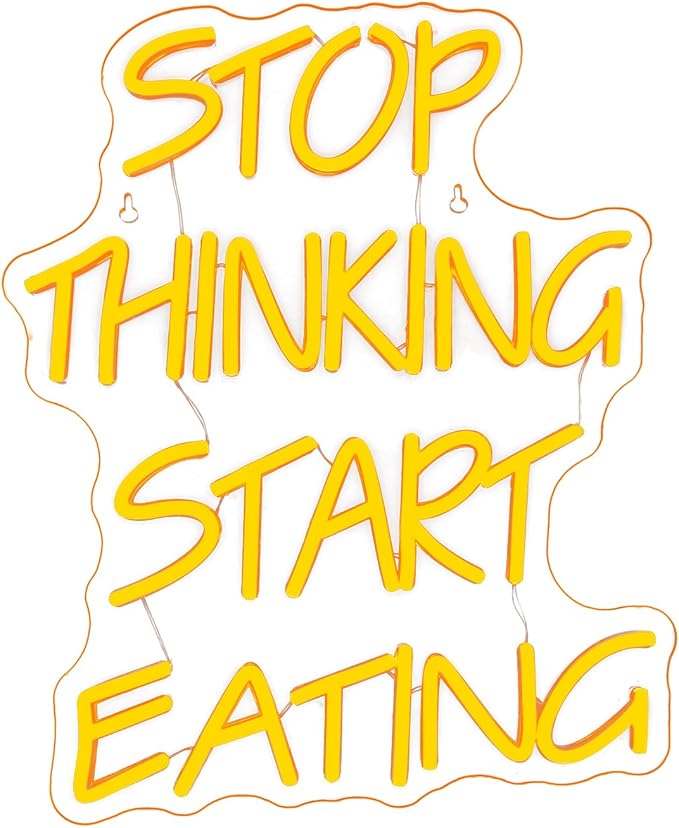 Stop Thinking Start Eating Neon Sign - Fun LED Wall Decor for Restaurants, Kitchens & Food Lovers, USB-Powered with Adjustable Brightness, Humorous Dining Lighting