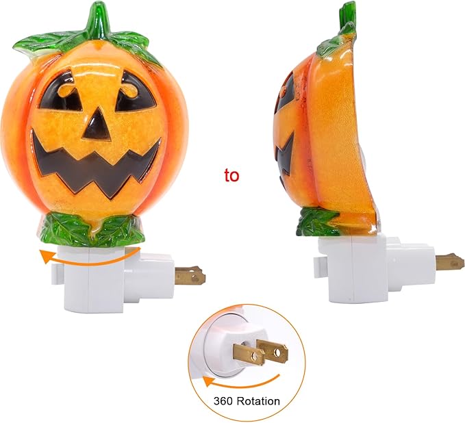 DRomance Pumpkin Plug in Night Light with 360 Degree Swivel Plug Halloween Decoration