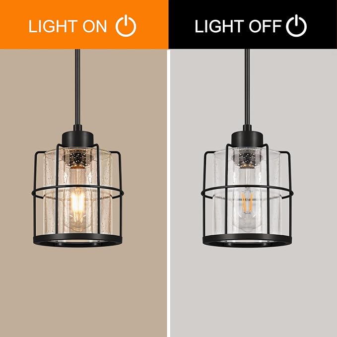 Black Pendant Lights Kitchen Island Set of 2, Modern Pendant Light Fixtures with Bubble Glass, Industrial Hanging Pendant Lights for Kitchen Island Dining Room Bedroom Entryway,90° Angle Compatible